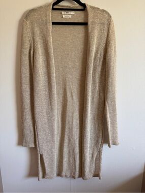 Brax Feel Good Italian Yarn Long Cardigan Beige Metallic Knit Size 34 Coastal